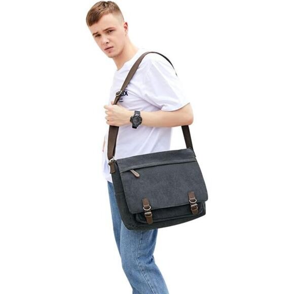 MessengerBag for Men Retro,Canvas Satchel Briefcases LaptopBag fit 13.3 15.6Inch - Picture 5 of 7